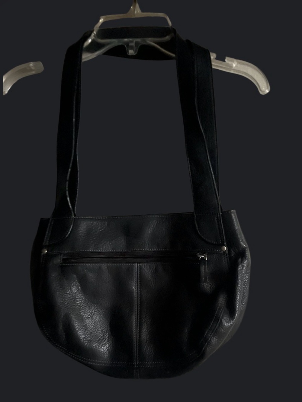 Tignanello Black Leather Shoulder Bag with Front Zip Pocket